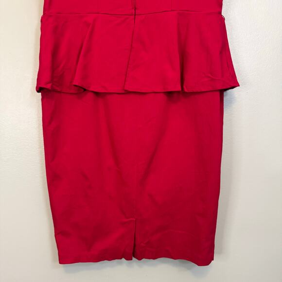 Torrid Pencil Bodycon Mini Dress 14 Red Retro Peplum Open Back Cap Sleeve Career - Picture 7 of 9